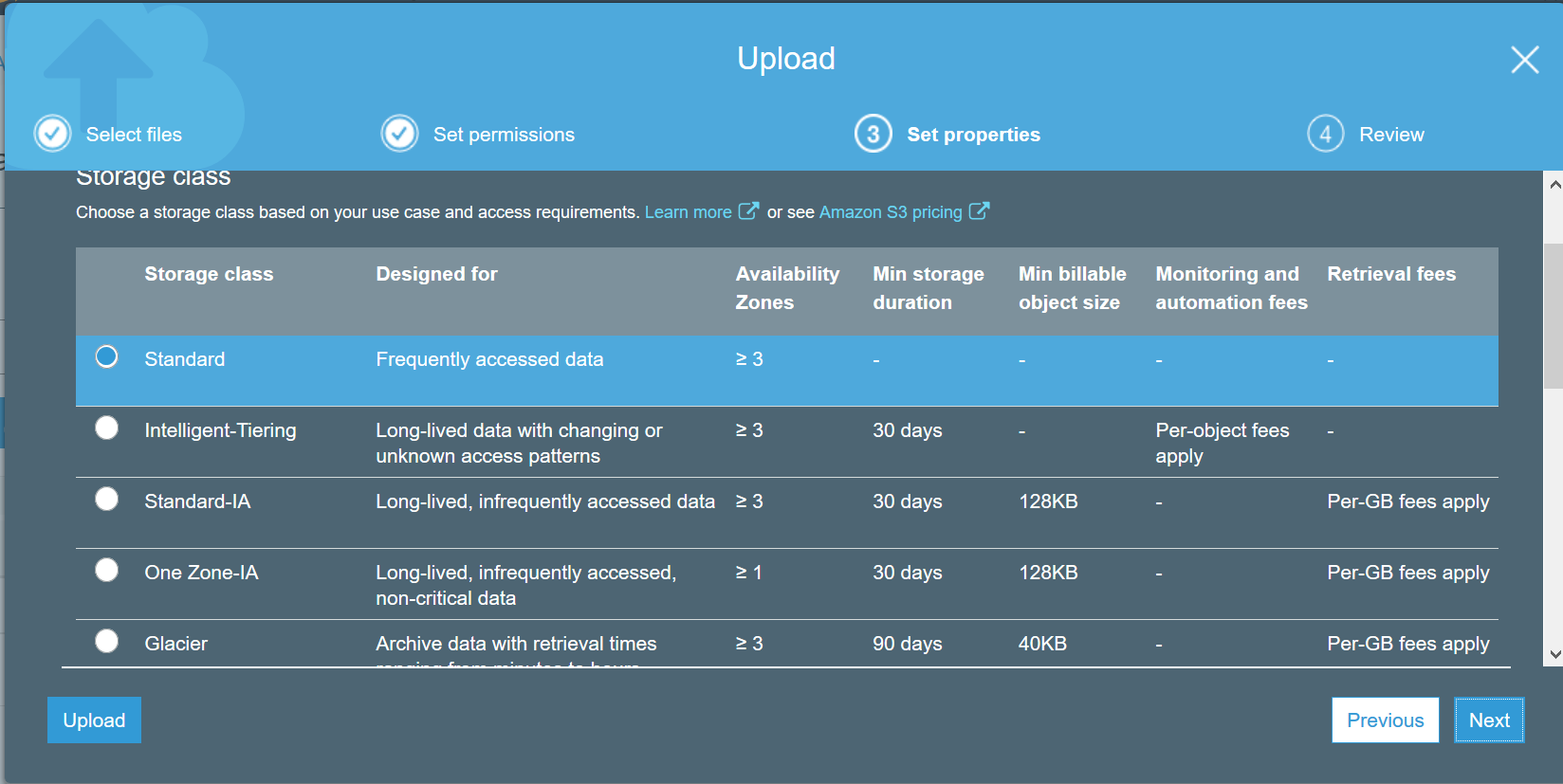 Amazon S3 selection