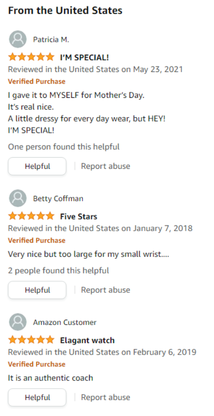 screenshot of Amazon review page results