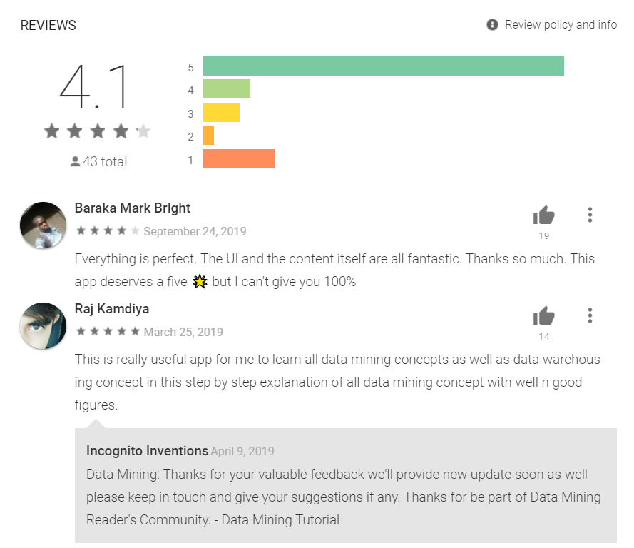 Screenshot of app reviews in Google Play store