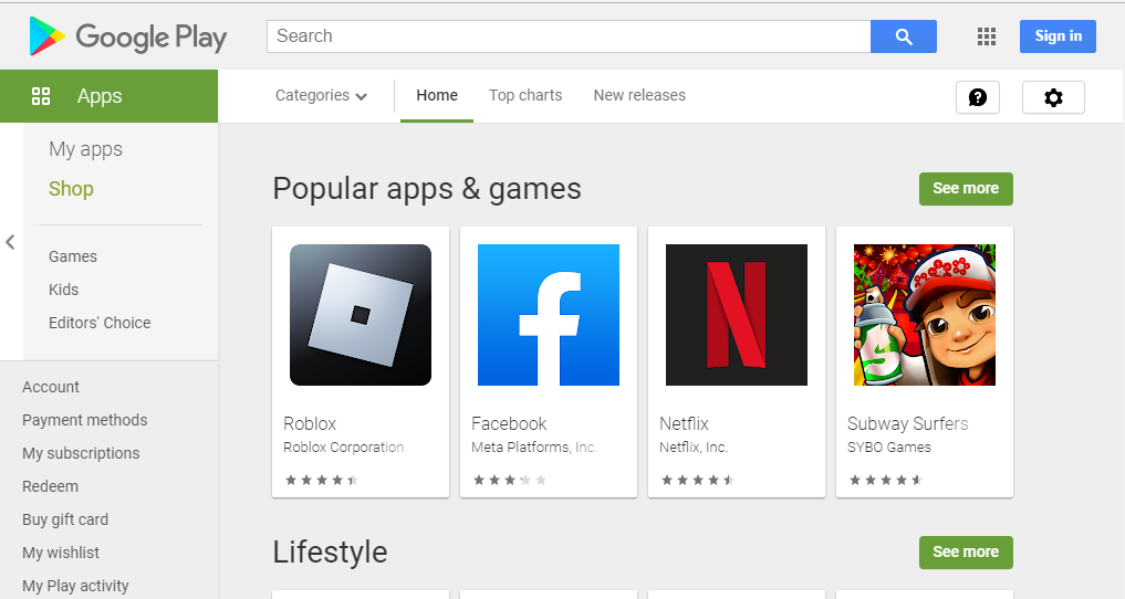 screenshot of google play app store