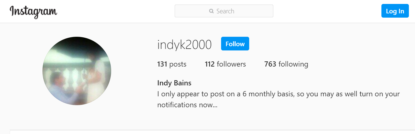 screenshot of Instagram profile page
