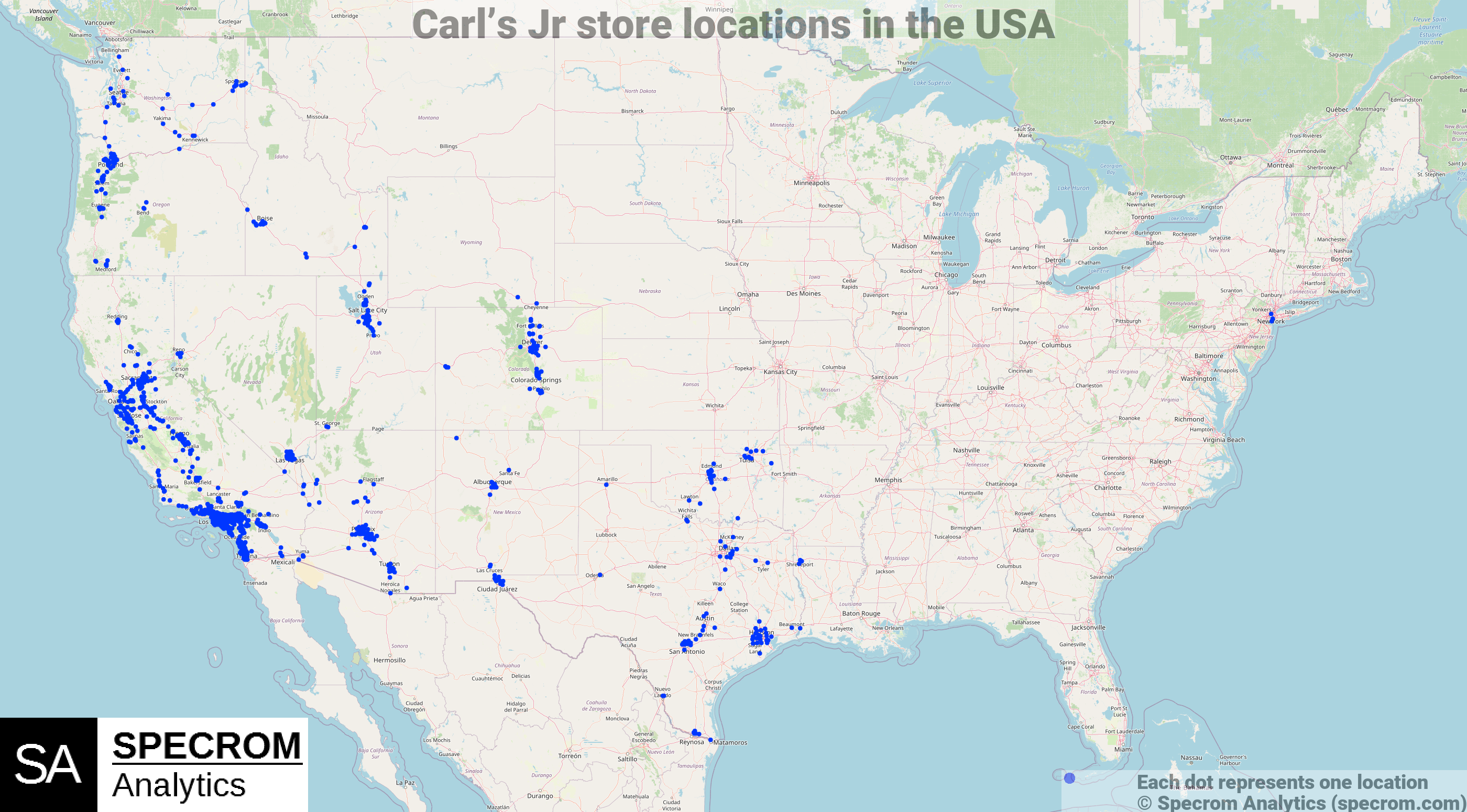 Carl's Jr store locations in the USA