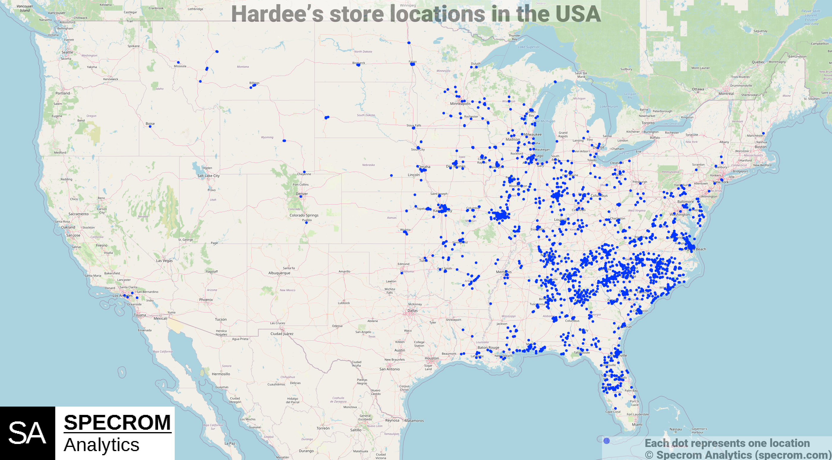 Hardee's store locations in the USA