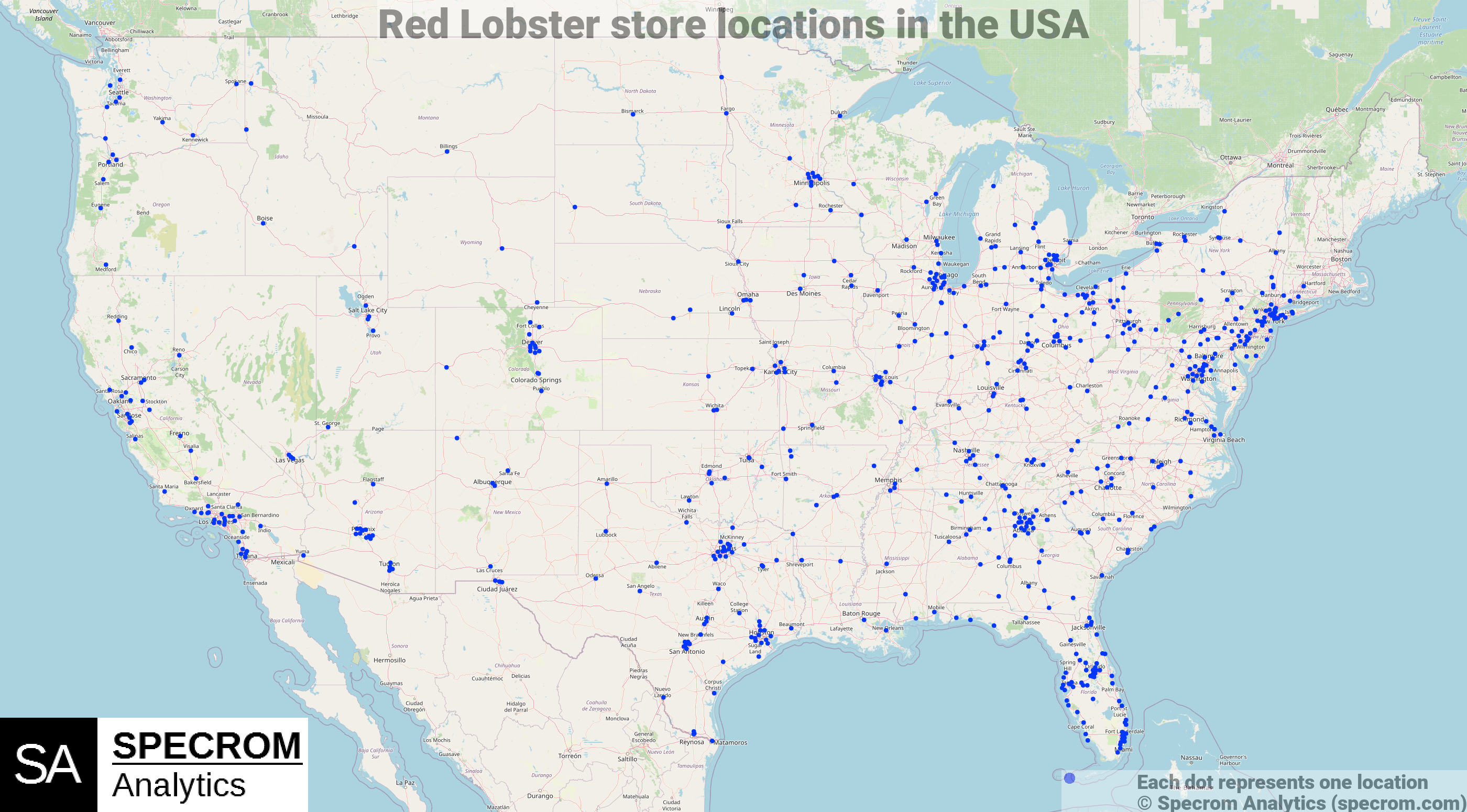 Red Lobster store locations in the USA