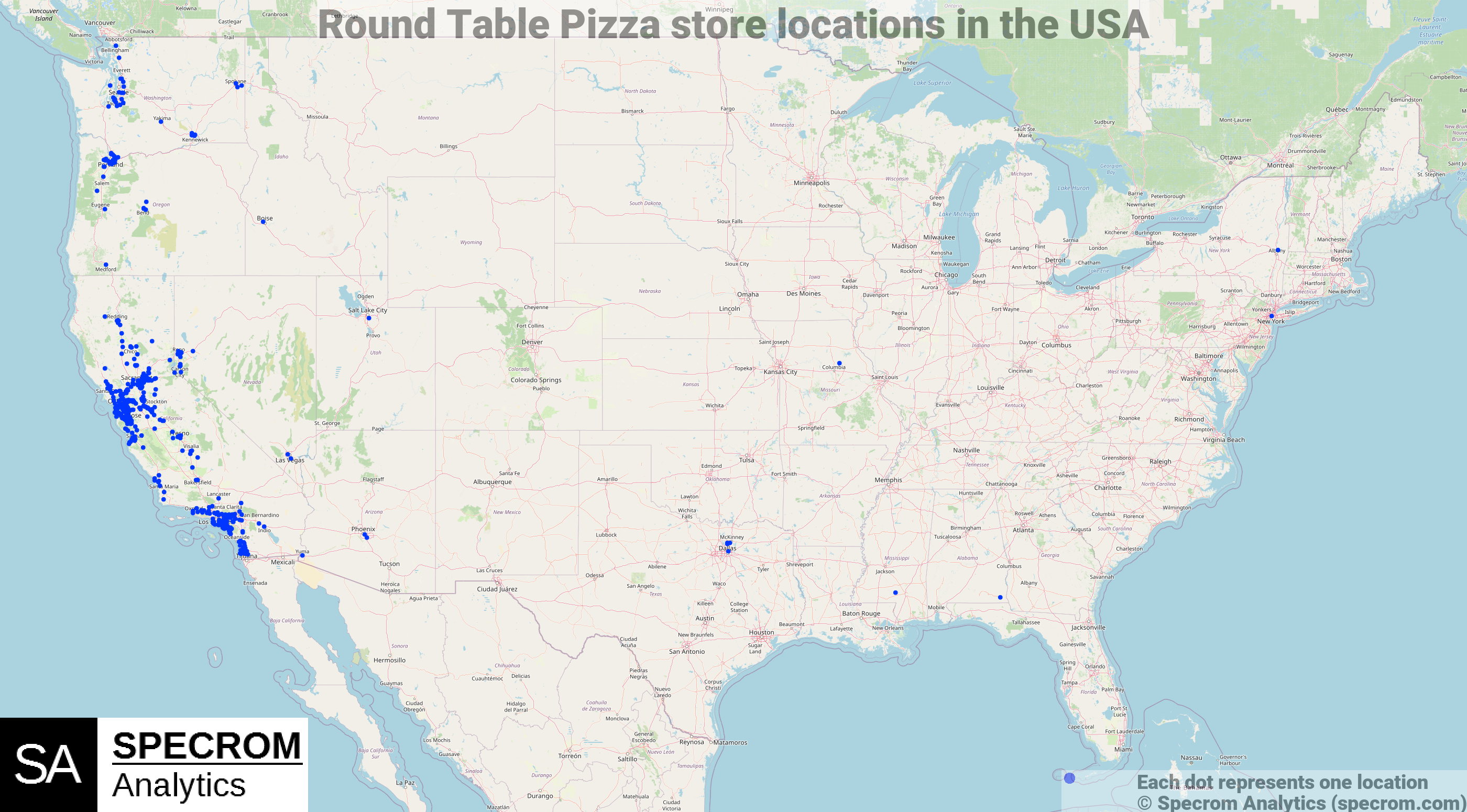 Round Table Pizza store locations in the USA