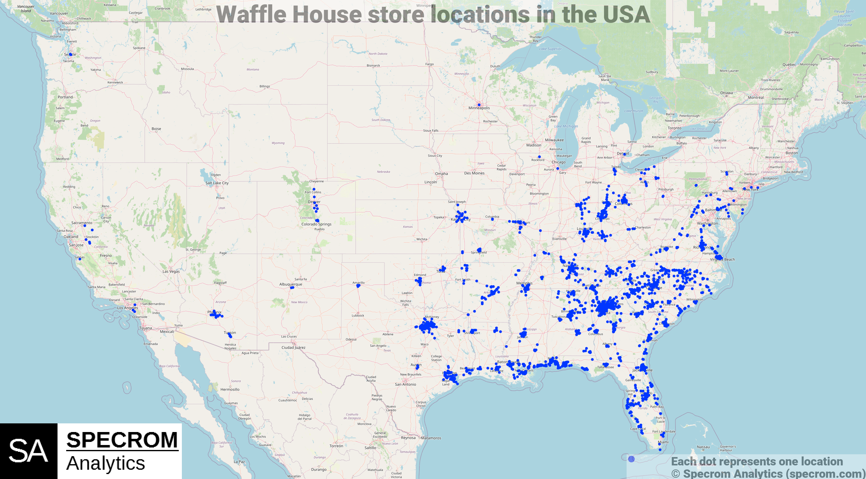 Waffle House store locations in the USA